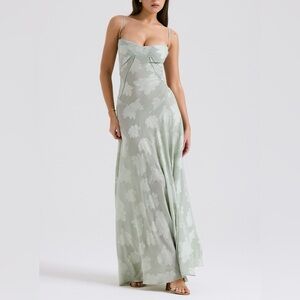 House of CB PISTACHIO FLORAL LACE BACK MAXI DRESS